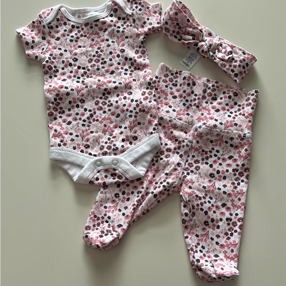 Floral Baby Outfit Set with Headband
